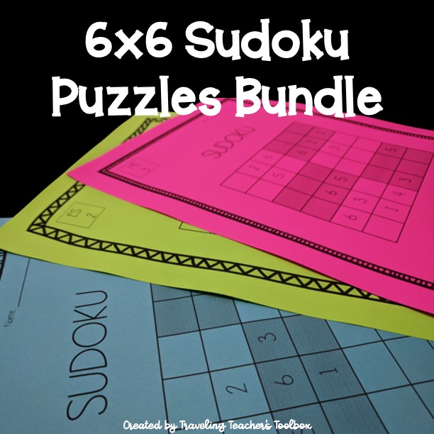 Clickable image of 3 6x6 sudoku pages titled 6x6 sudoku puzzle bundle