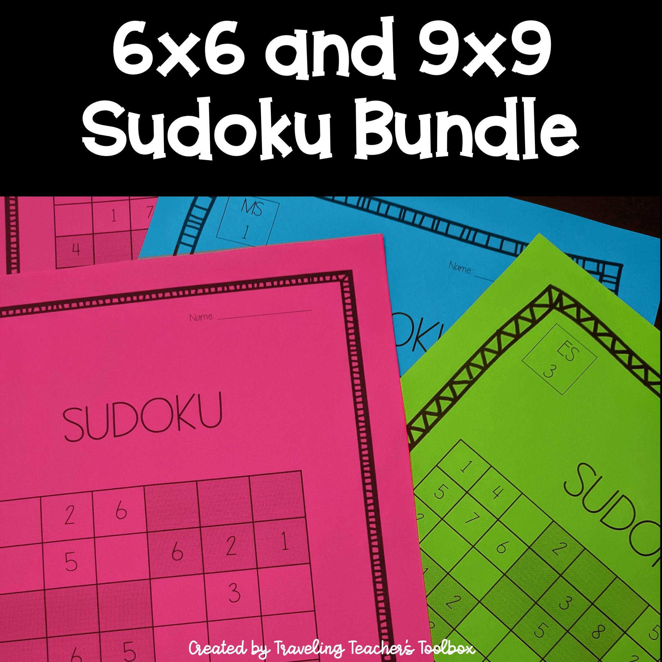 Clickable link to sudoku bundle in tpt store. Image of 6x6 and 9x9 sudoku
