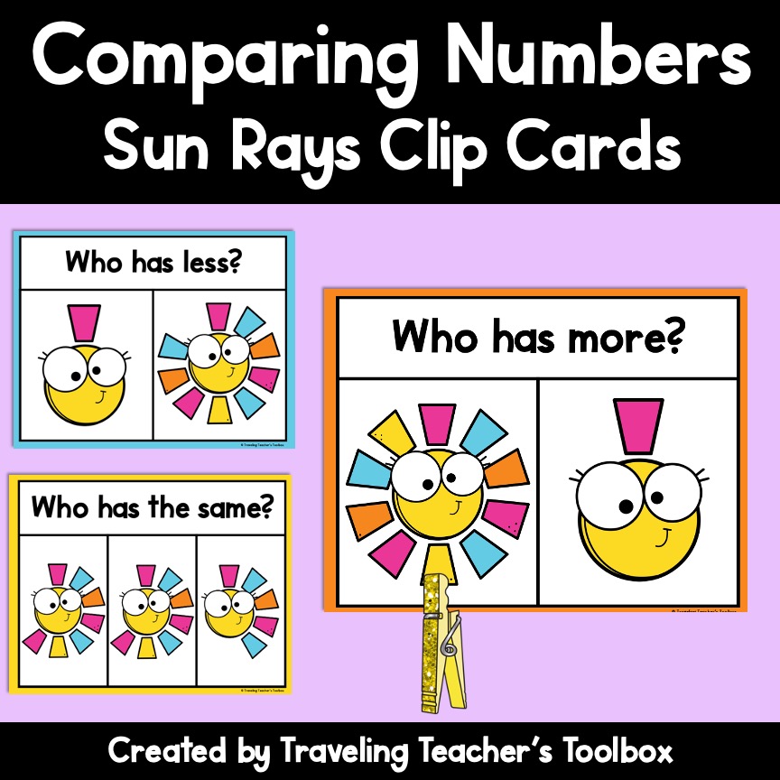 comparing numbers clipcards with sun rays