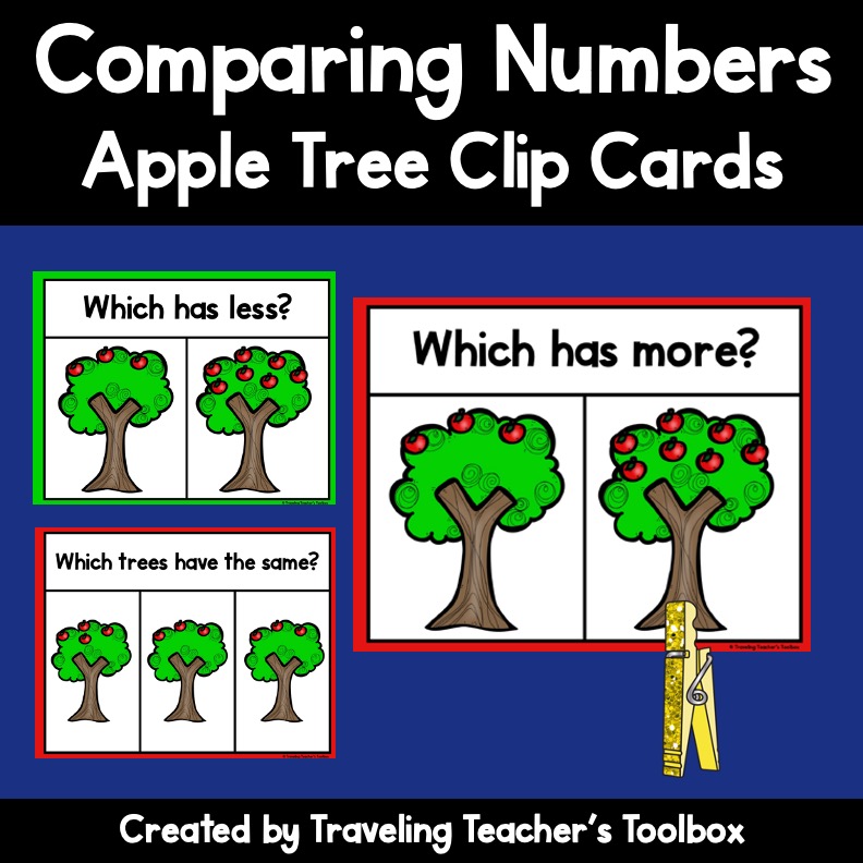 clip cards comparing numbers using apples on apple trees for fall